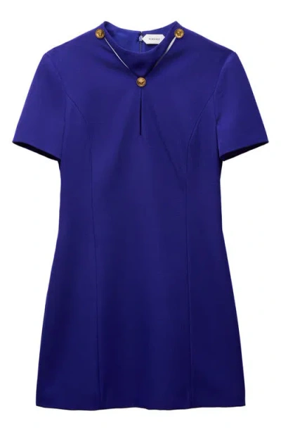 Versace Mini Robe En Laine Grain De Poudre In Blue