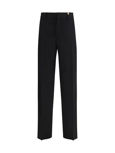 Versace Wool Grain De Poudre Trousers In Black