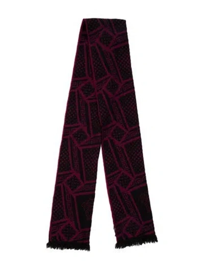 Pre-owned Versace Wool Graphic Print Scarf In Black/purple