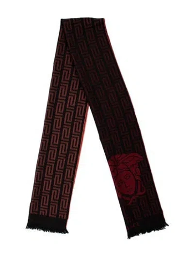 Pre-owned Versace Wool Graphic Print Scarf In Black/red