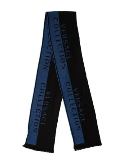 Pre-owned Versace Wool Graphic Print Scarf In Blue