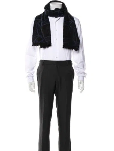 Pre-owned Versace Wool Graphic Print Scarf In Blue