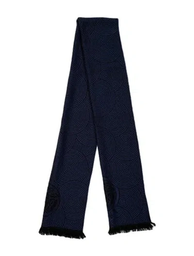 Pre-owned Versace Wool Graphic Print Scarf In Blue