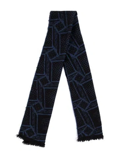 Pre-owned Versace Wool Graphic Print Scarf In Blue