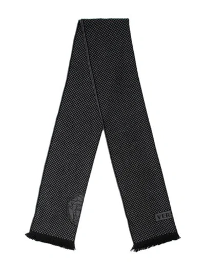 Pre-owned Versace Wool Graphic Print Scarf In Grey