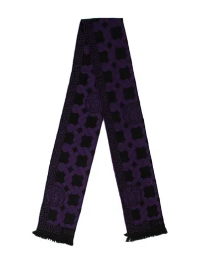 Pre-owned Versace Wool Graphic Print Shawl In Black/purple