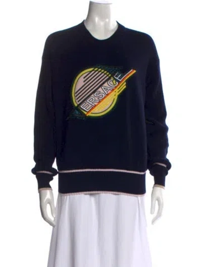 Pre-owned Versace Wool Graphic Print Sweater In Black