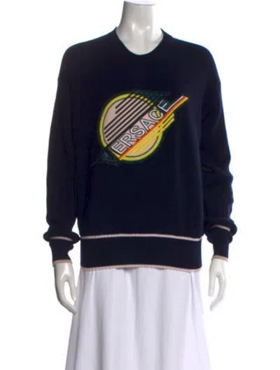 Pre-owned Versace Wool Graphic Print Sweater In Black