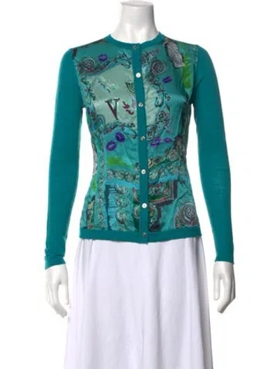 Pre-owned Versace Wool Graphic Print Sweater In Blue