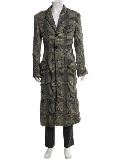 Pre-owned Versace Wool Houndstooth Print Trench Coat In Gray
