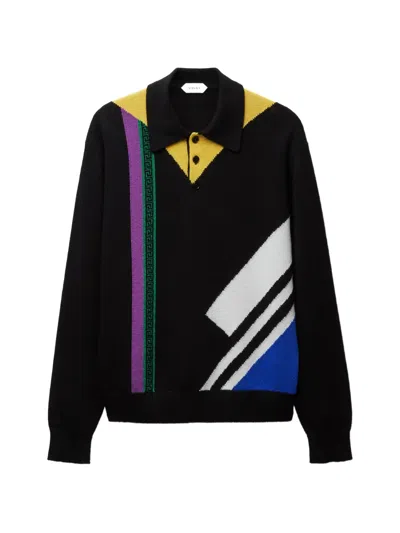 Versace Futurist Intarsia Knit Sweater For Men In Multi