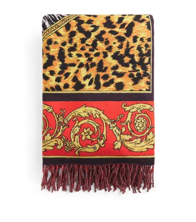 Versace Wool Jacquard Wild Cats Throw In Multi