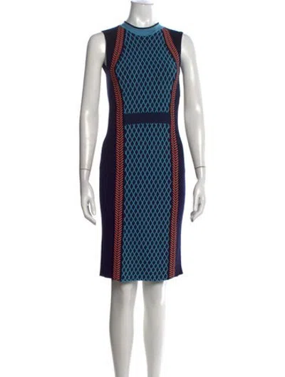 Pre-owned Versace Wool Knee-length Dress In Blue