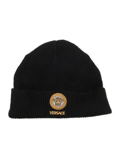 Pre-owned Versace Wool Knit Beanie In Black