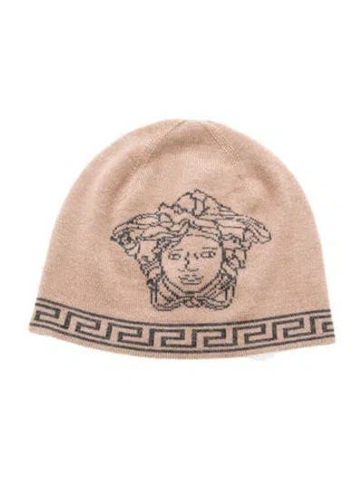 Pre-owned Versace Wool Knit Beanie W/ Tags In Neutrals