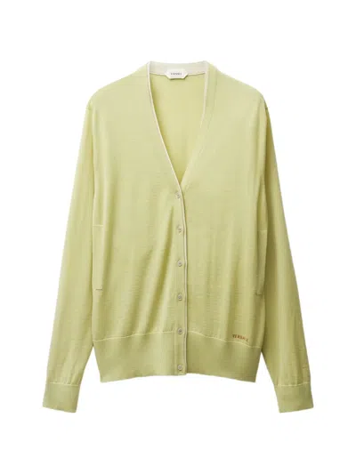 Versace Wool Knit Cardigan In Yellow
