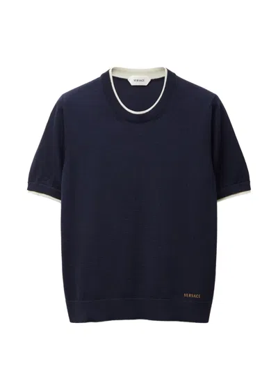 Versace Wool Knit T-shirt In Brown