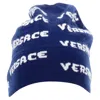 Versace Wool Logo Monogram Beanie Hat In Blue