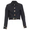 Versace Wool Medusa Jacquard Barocco Crop Jacket In Black