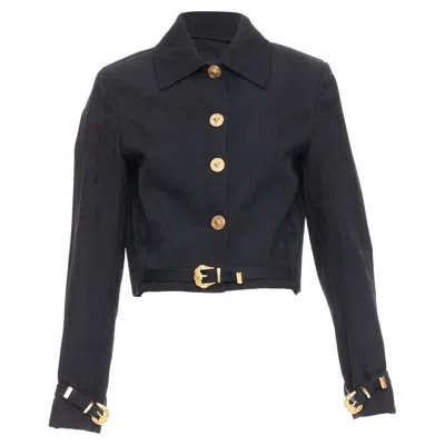 Versace Wool Medusa Jacquard Barocco Crop Jacket In Black