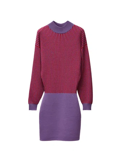 Versace Wool Micro Cable-knit Mini Dress In Purple