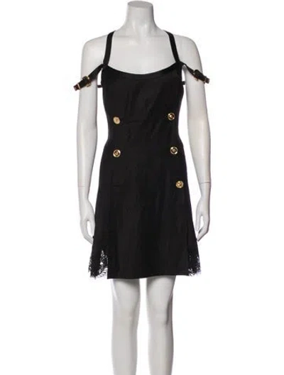 Pre-owned Versace Wool Mini Dress In Black