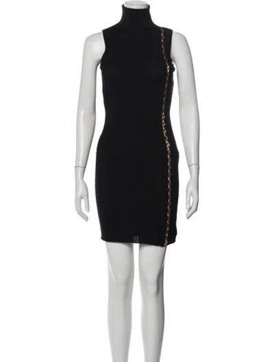 Pre-owned Versace Wool Mini Dress In Black