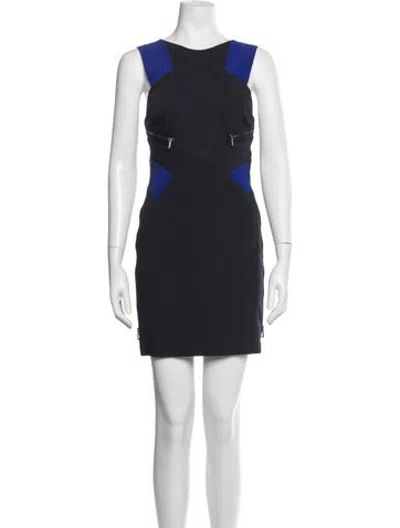 Pre-owned Versace Wool Mini Dress In Blue