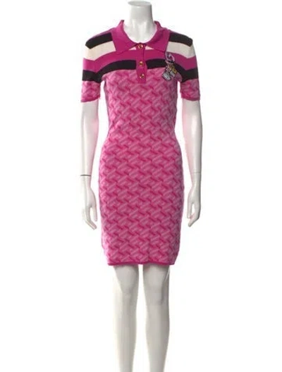 Pre-owned Versace Wool Mini Dress In Purple