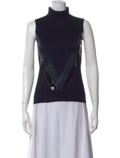 Pre-owned Versace Wool Mock Neck Sweater In Blue