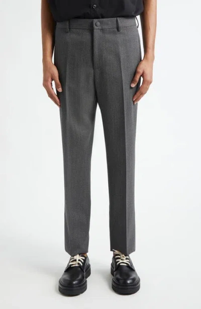 Versace Wool Mouliné Twill Pants In Grey Black