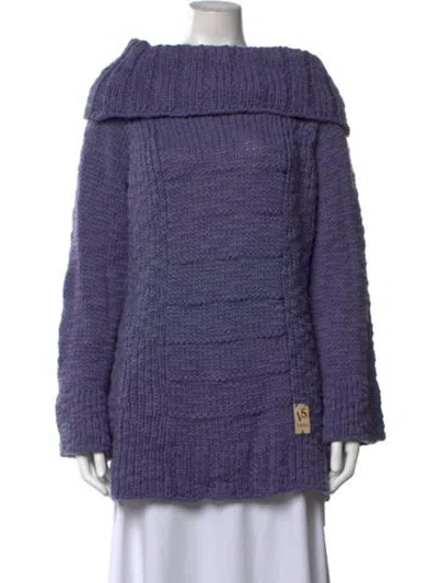 Pre-owned Versace Wool Off-the-shoulder Sweater In Purple