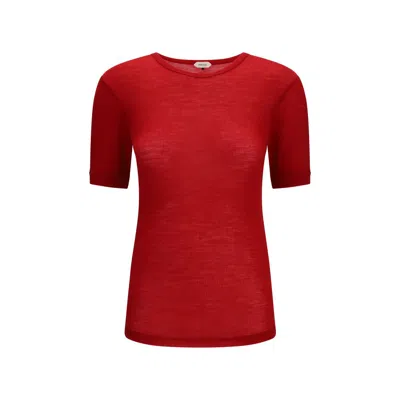 Versace Medusa Embroidered Wool Knit T-shirt In Red