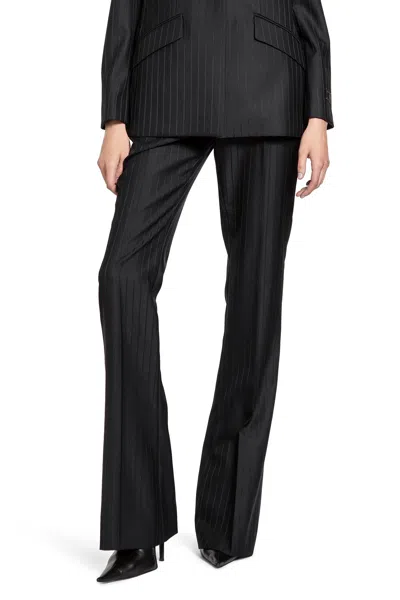Versace Wool Pinstripe Dv Trousers In Black
