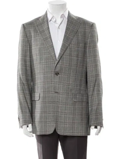 Pre-owned Versace Wool Plaid Print Blazer In Gray