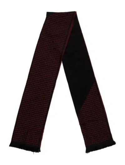 Pre-owned Versace Wool Plaid Print Scarf In Black/burgundy