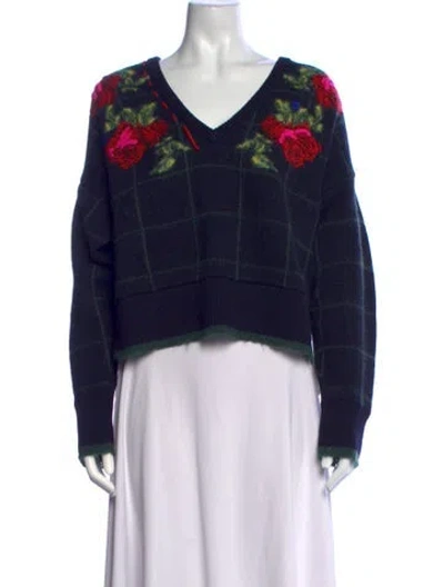 Pre-owned Versace Wool Plaid Print Sweater In Blue
