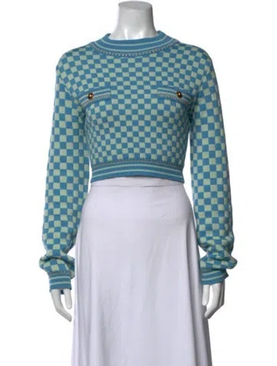 Pre-owned Versace Wool Plaid Print Sweater In Blue