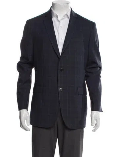Pre-owned Versace Wool Plaid Print Utility Jacket In Blue