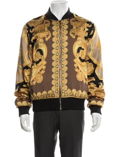 Pre-owned Versace Wool Printed Bomber Jacket In Yellow