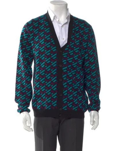 Pre-owned Versace Wool Printed Cardigan In Blue