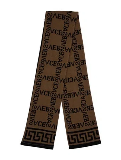 Pre-owned Versace Wool Printed Scarf In Black