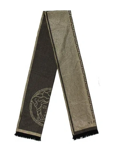 Pre-owned Versace Wool Printed Scarf In Black