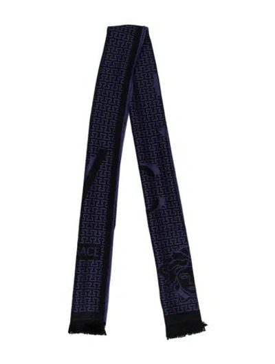 Pre-owned Versace Wool Printed Scarf In Blue
