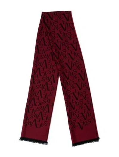 Pre-owned Versace Wool Printed Scarf In Red