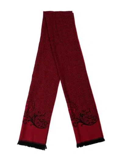 Pre-owned Versace Wool Printed Scarf In Red
