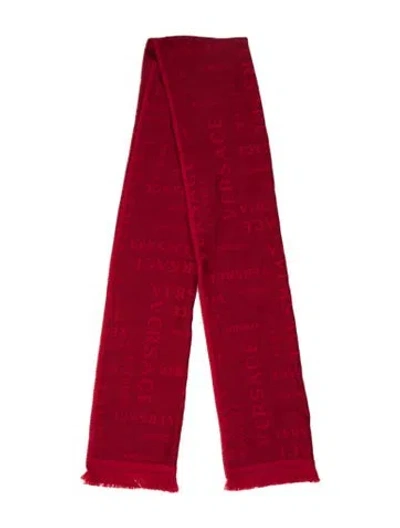 Pre-owned Versace Wool Printed Scarf In Red