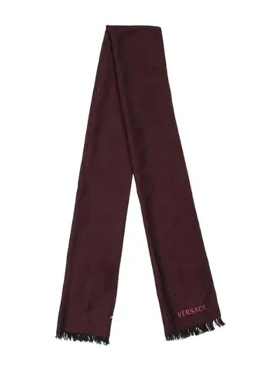 Pre-owned Versace Wool Scarf In Burgundy