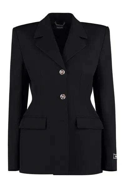 Versace Wool Single-breasted Blazer In Black