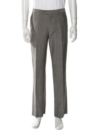Pre-owned Versace Wool Straight Leg Pants In Neutral